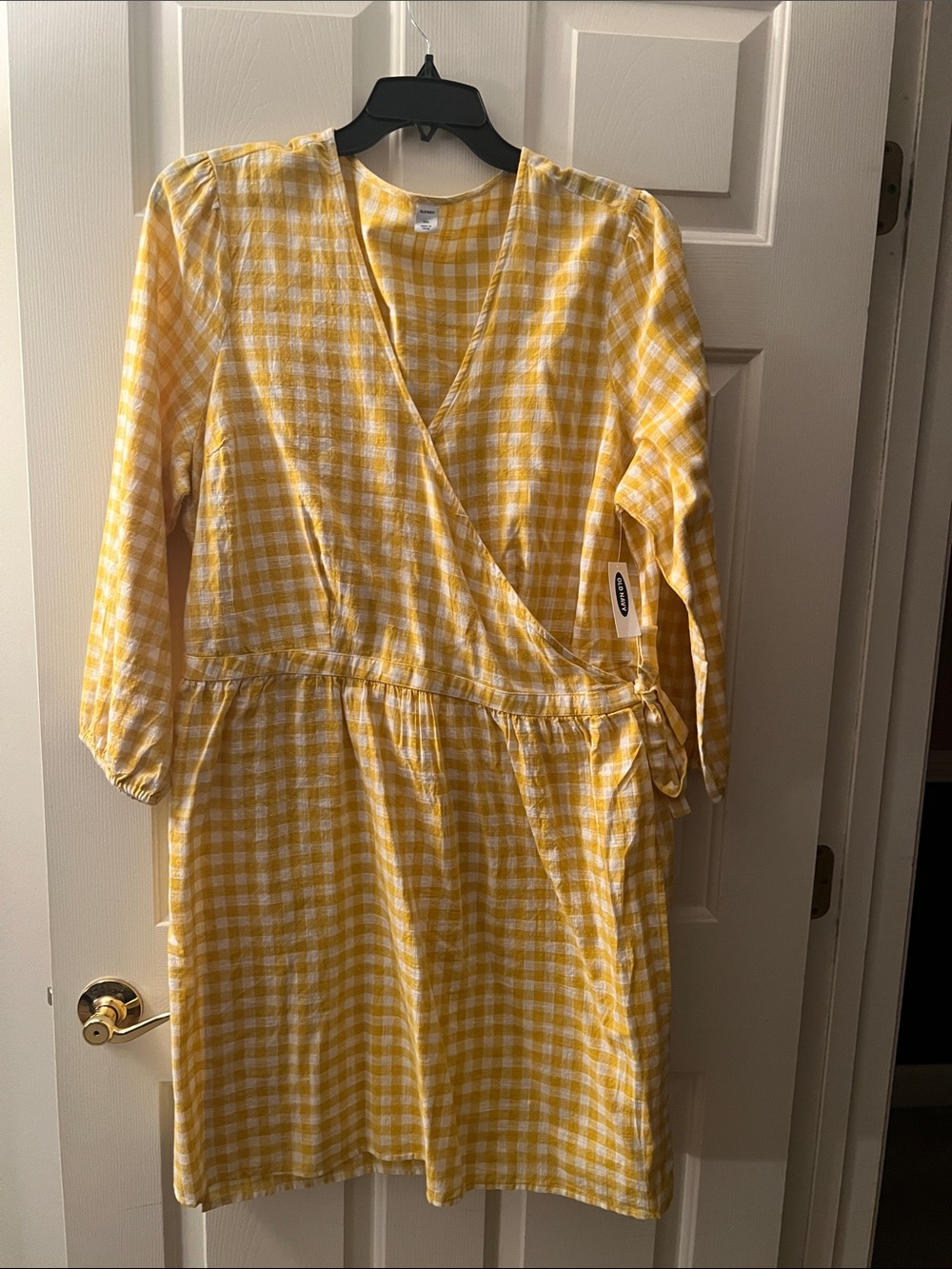 Old Navy Yellow Gingham Wrap Midi Dress